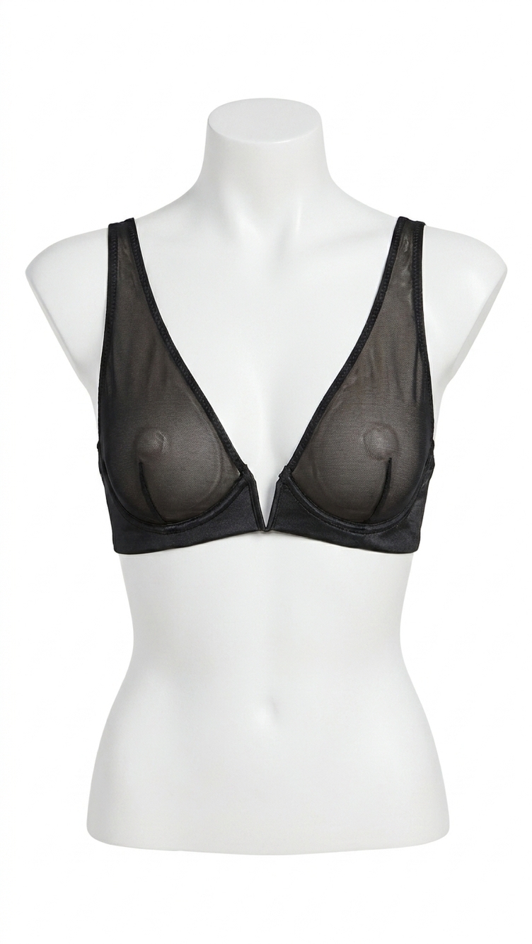 NEW COMMANDO mesh plunge bra in black